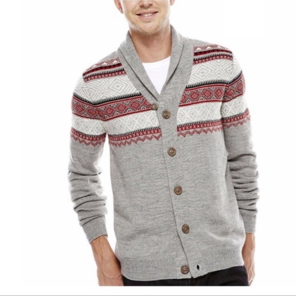 i Jeans By Buffalo Wool Blend Fair Isle Shawl Collar Men’s Cardigan Sweater - Picture 1 of 13